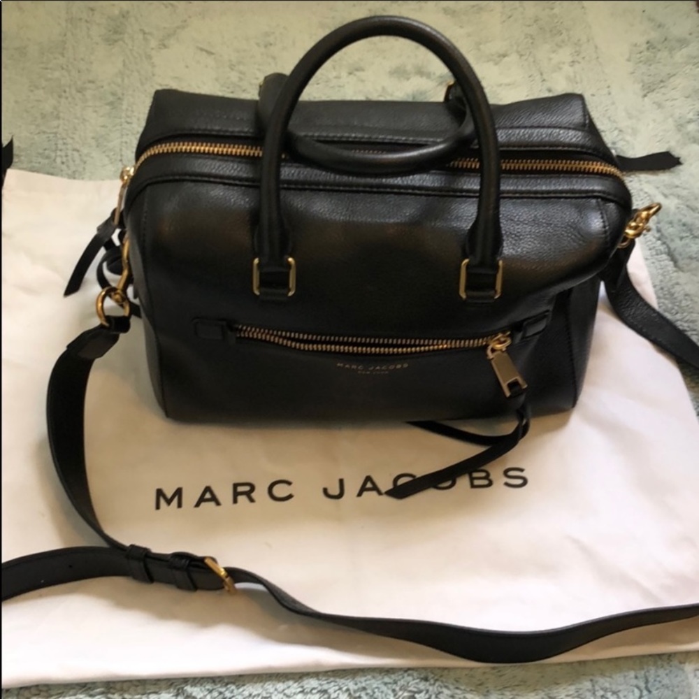 Marc Jacobs Black Leather Crossbody Bag with Gold Accents